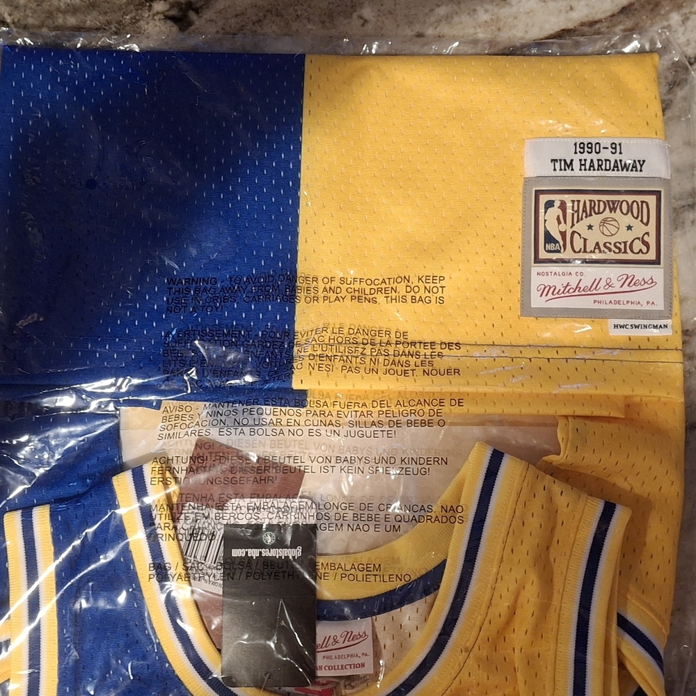 Mitchell & Ness Warriors Split Blue Yellow Jersey Tim Hardaway Mens Medium - Picture 6 of 6